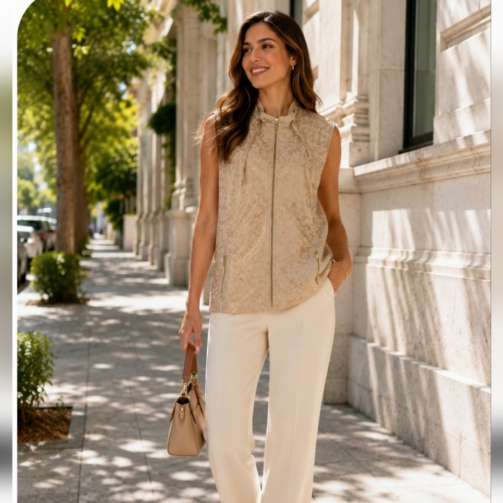 Zenergy by chicos  Beige Vest Sleeveless Zip-Up Coat  Womens sz L